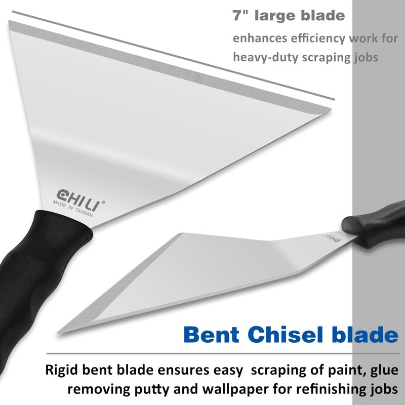 CHILI TOOLS 7" Bent Stainless Steel Chisel Pole Scraper, Overhead Paint Scraper for Wallpaper Ceiling Paint Removal, Made in Taiwan - Image 4